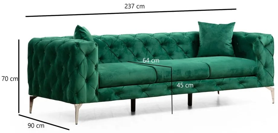 Divano in velluto verde scuro 237 cm Como - Artie