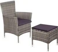 Sedia da Esterno con Sgabello e Cuscini in Polyrattan Grigio 44092