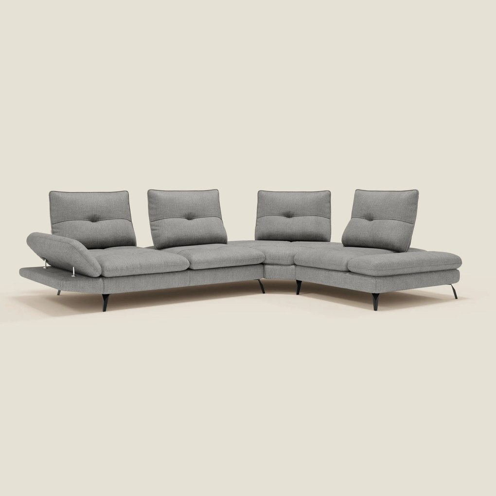 Ardex Divano Angolare - schienali traslanti e bracciolo regolabile in elegante tessuto impermeabile T06 grigio