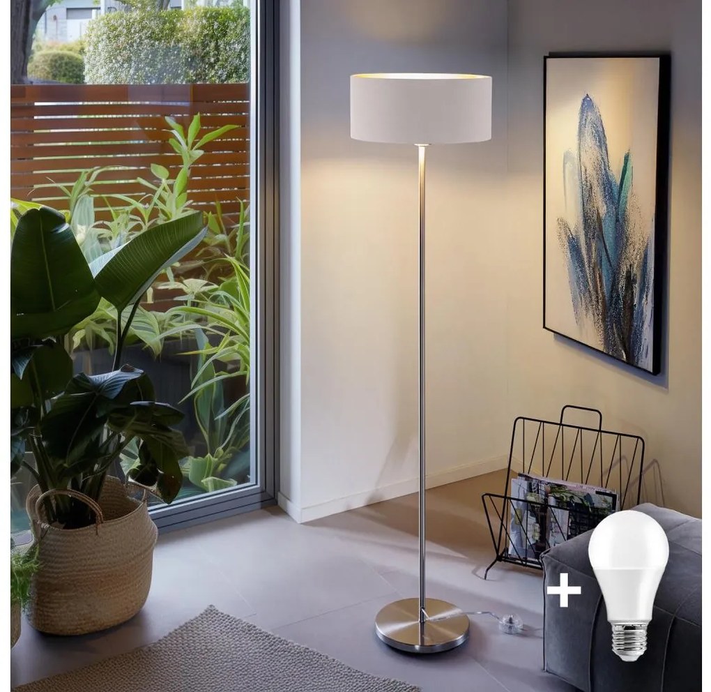 Lampada da terra LED TUNJA 1xE27/20W/230V Ø 38 cm cromo satinato/bianco