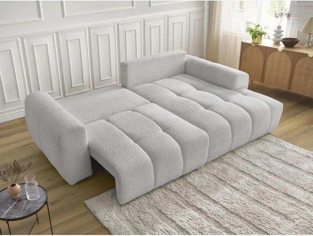 Divano angolare grigio chiaro allungabile/con contenitore (con penisola a destra/con chaise lounge) con rivestimento in bouclé Roxelane – Bobochic Paris