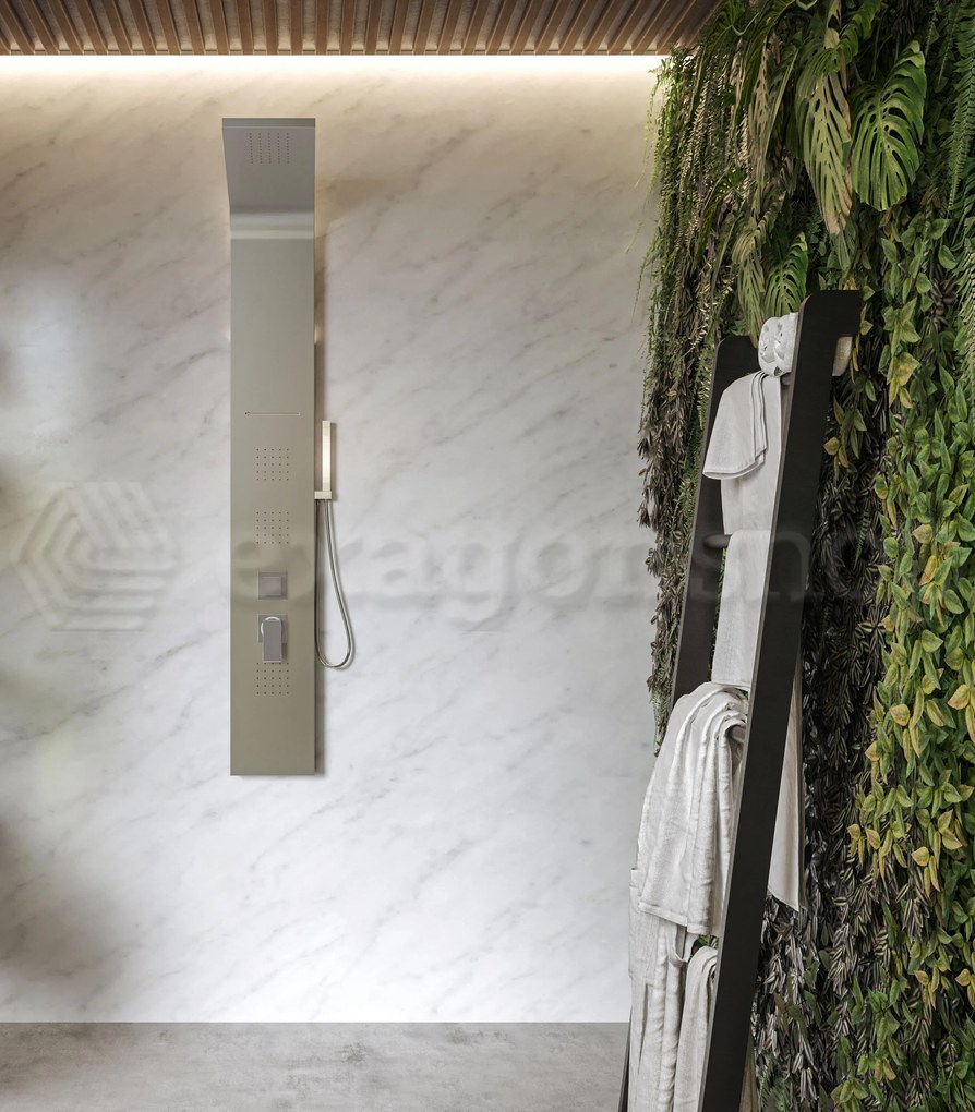 Pannello doccia 150 cm termostatico idromassaggio con soffione effetto cascata doccetta e flessibile 150 cm cromo Onda