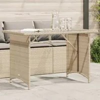 Tavolo da Giardino Piano in Vetro Beige 110x68x70 cm Polyrattan 366353