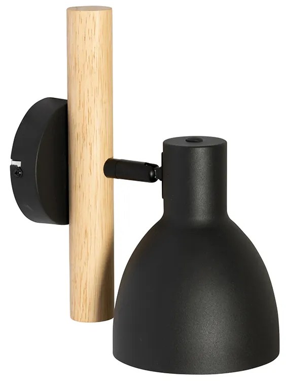 Applique da parete rustica nera con legno - Flint