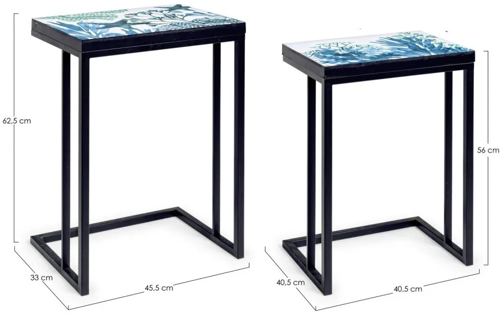 Set di 2 tavolini REEF K02 cm con struttura in acciaio e piano in legno