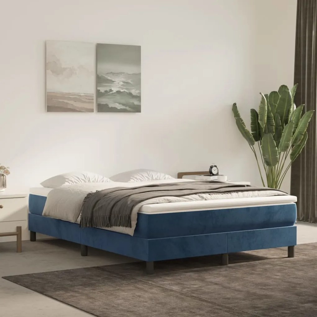 Materasso A Molle Blu Scuro 140x200x20 Cm İn Velluto /