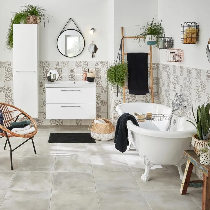 Mobile da bagno sospeso sotto lavabo L 90 x H 58 x P 48 cm bianco laminato lucido, 2 cassetti SENSEA Remix