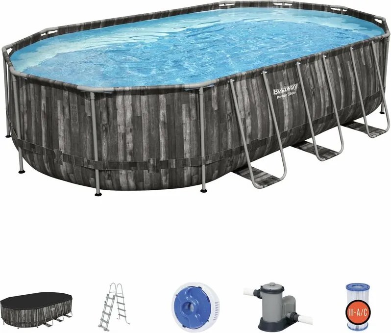 Piscina Ovale effetto legno Power Steel 610x366x122 Bestway 5611R