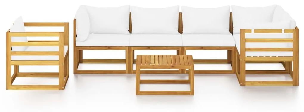 Set divani da giardino 7 pz con cuscini crema massello acacia