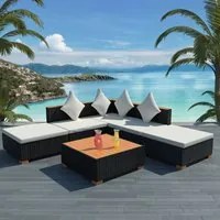 Set Divani da Giardino 6 pz con Cuscini in Polyrattan Nero cod mxl 43498