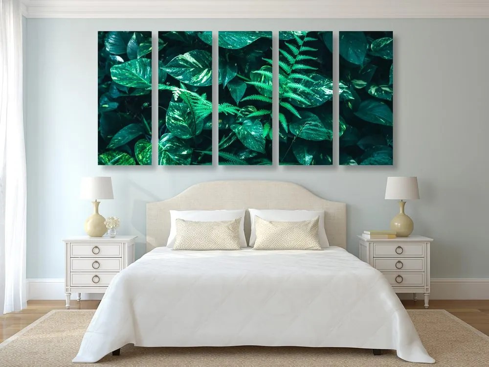 Quadri 5 pezzi – Foglie tropicali fresche