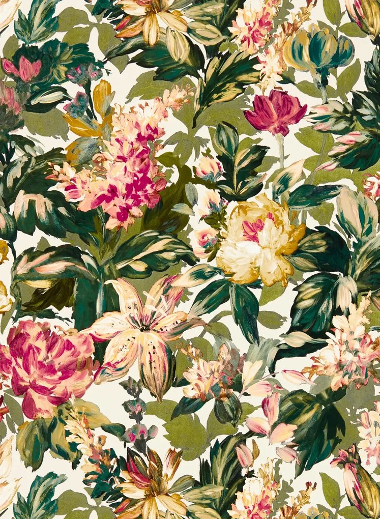 Clarke & Clarke Carta da parati Lilum - Olive/ Raspberry