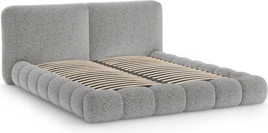 Letto matrimoniale imbottito grigio con contenitore con rete inclusa 200x200 cm Solange – Micadoni