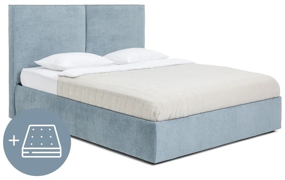 Letto matrimoniale imbottito blu con contenitore, materasso e rete inclusi 180x200 cm Thessa Bold – Bonami Selection