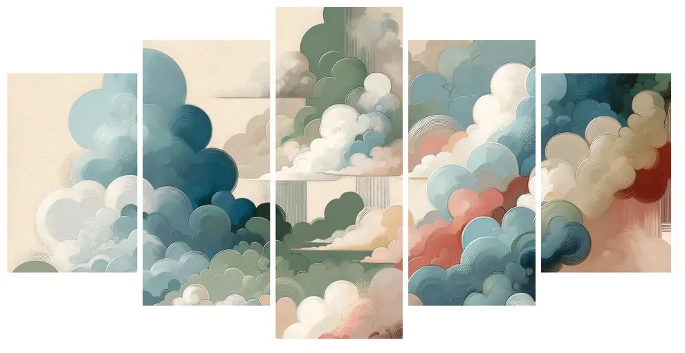 Quadri 5 pezzi – Nuvole colorate in sogno astratto