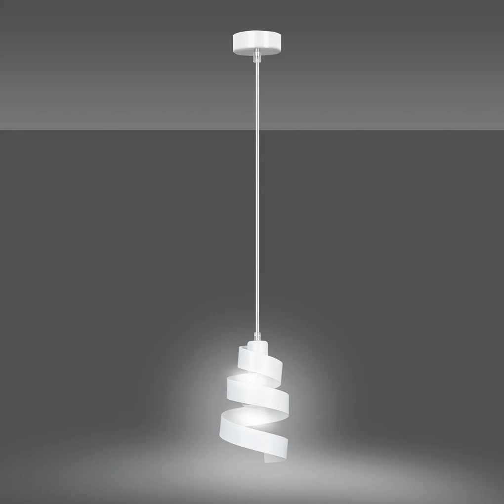 Sospensione Moderna 1 Luce Tristano In Acciaio Bianco Con Fasce A Spirale