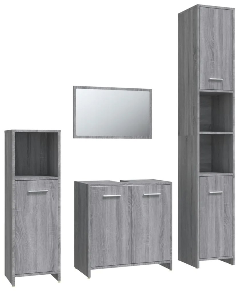 Set mobili da bagno 4 pz grigio sonoma in legno multistrato