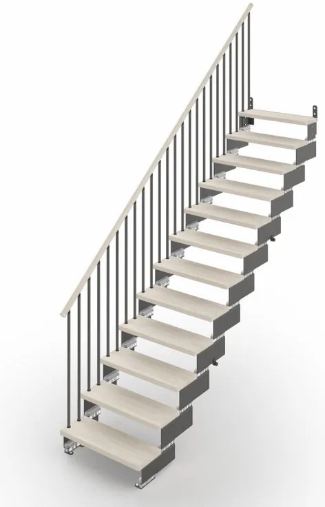 Scala a rampa dritta Gala IRIS, larghezza 60 cm, struttura in acciaio grigio antracite, gradini in legno faggio, colore bianco