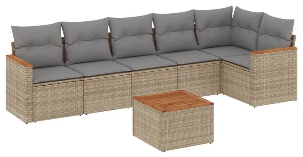 Set divani da giardino 7 pz con cuscini beige in polyrattan