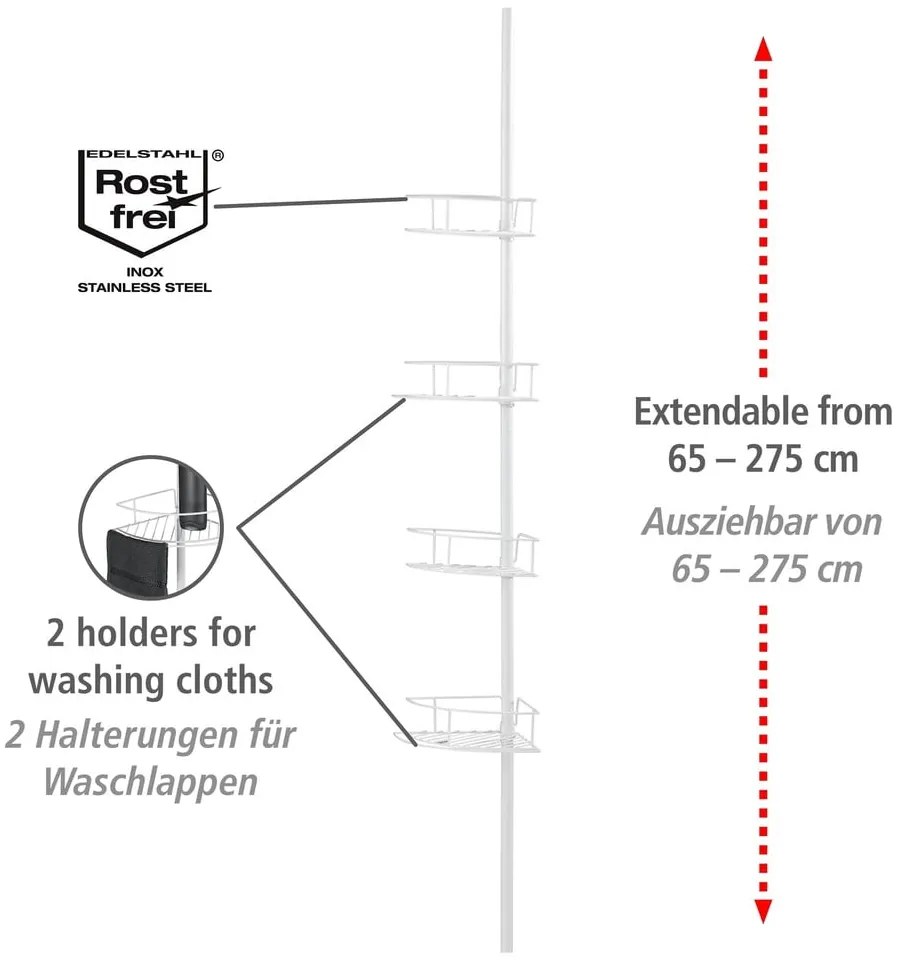 Mensola telescopica angolare in acciaio inox bianco per il bagno Dolcedo - Wenko