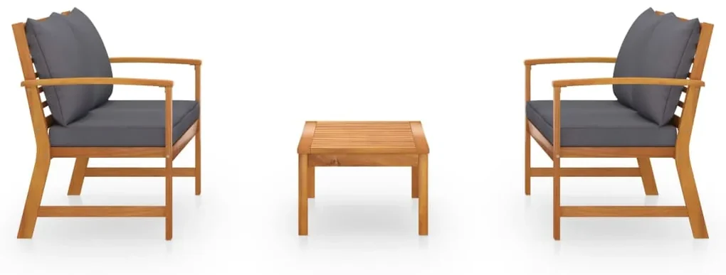 Set divani da giardino 3 pz con cuscini in massello di acacia