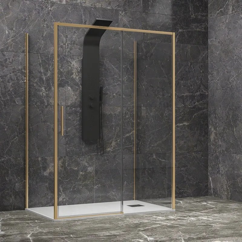 Kamalu - Box doccia 3 lati 75x110x75 oro satinato anta scorrevole | KLA-4000G