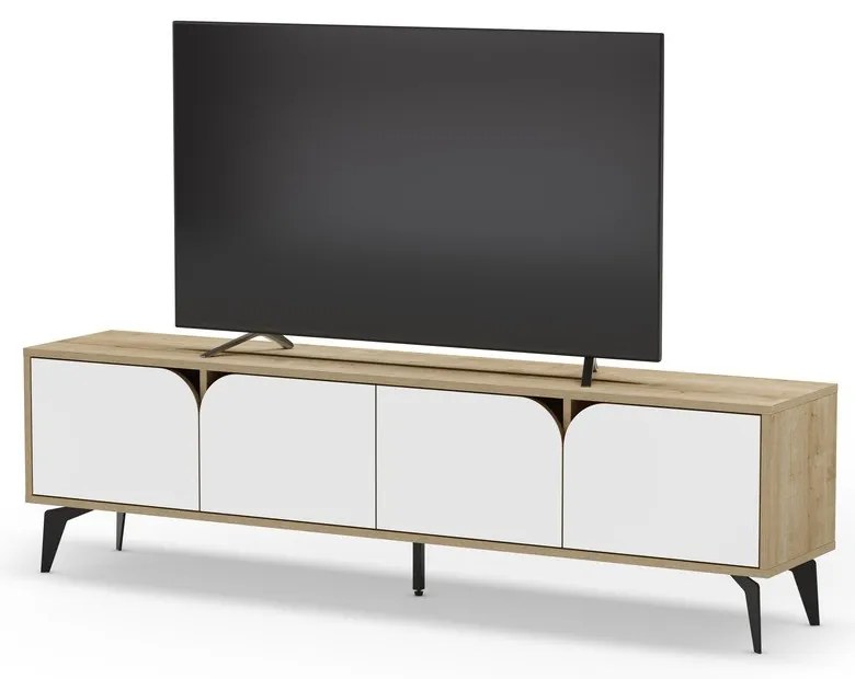 Tavolo TV in rovere decorato in bianco e naturale 180x51 cm Nola - Marckeric