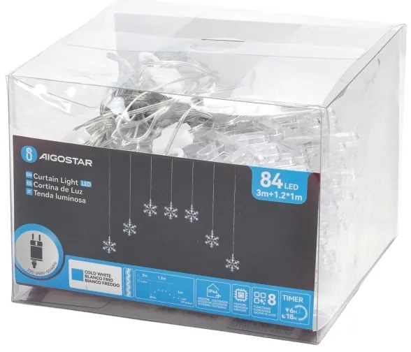 Aigostar - Catena LED da esterno 84xLED/230V 1,2x1m IP44 bianco freddo, fiocchi di neve