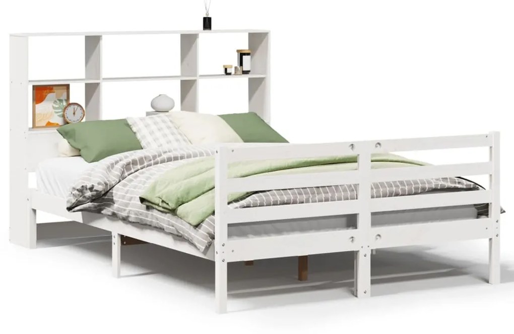 Letto libreria senza materasso bianco 140x190 cm legno di pino
