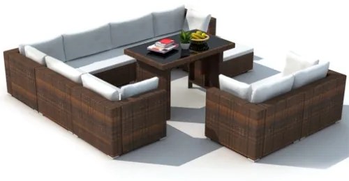 Set Divani da Giardino 10 pz con Cuscini in Polyrattan Marrone