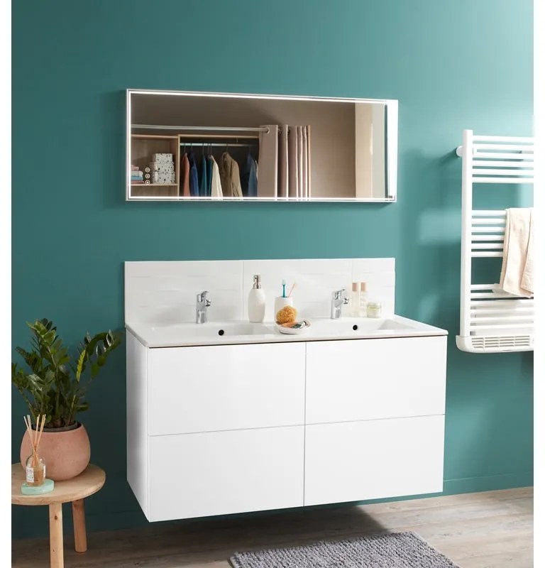 Mobile sottolavabo e lavabo Neo bianco L 120 x H 64 x P 48 cm 2 vasche 4 cassetti