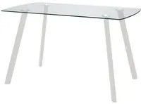 Tavolo fisso Maura Bianco con piano in vetro e gambe in metallo 130x75x76