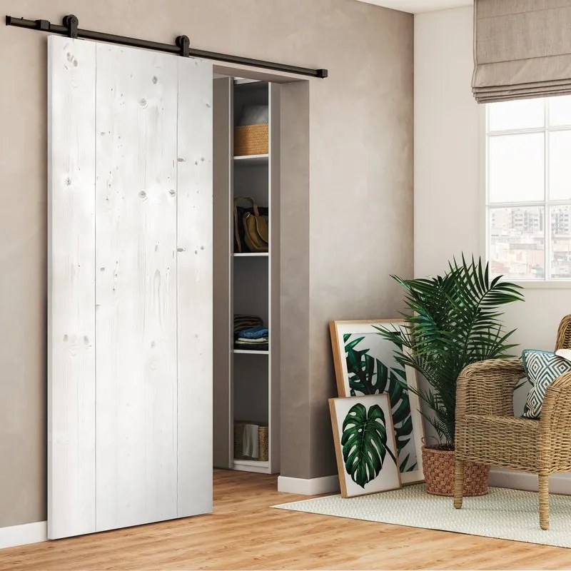 Porta scorrevole reversibile Barn bianco in alluminio bianco, L 96 x H 215 cm, con binario Loft nero