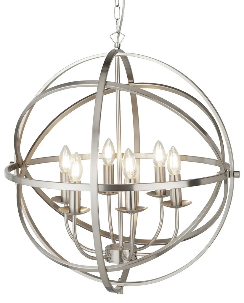 Lampadario Industrial-Nordico Orbita Ferro Argento 6 Luci E14