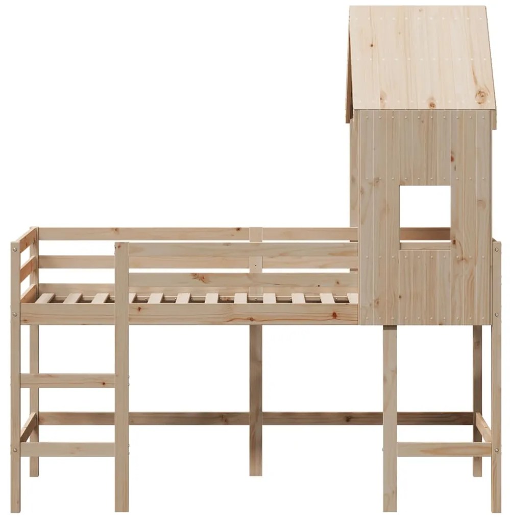 Letto soppalco con scala e tetto 90x200 cm legno massello pino