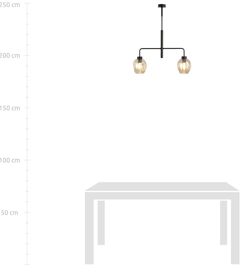 Lampadario Moderno 2 Luci Auriga In Accaio Nero E Vetro Ambra