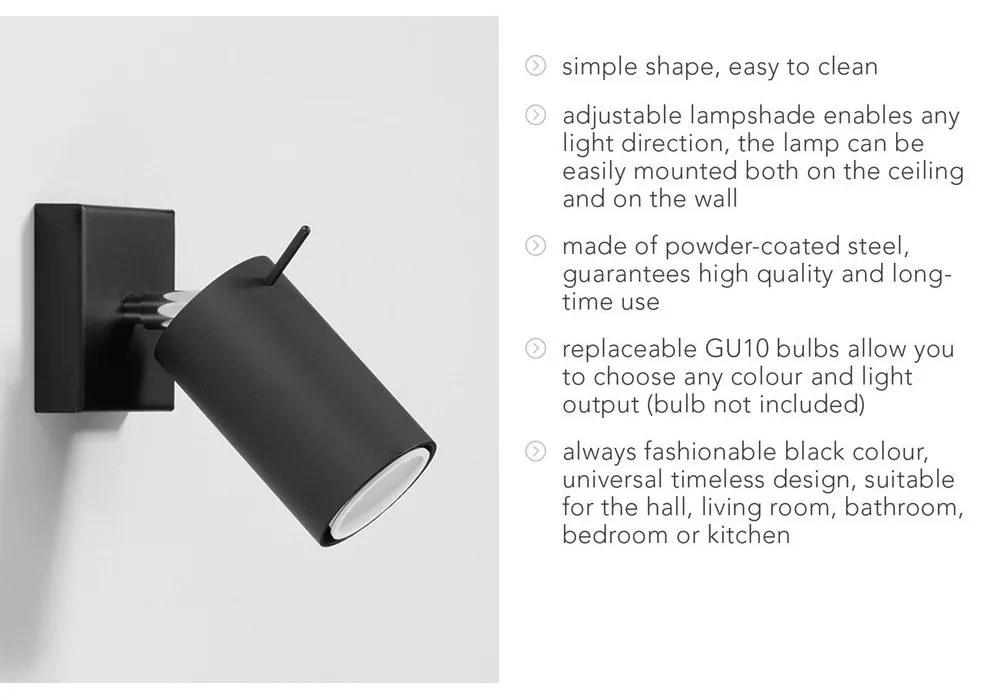 Faretto nero 8x10 cm Etna – Sollux