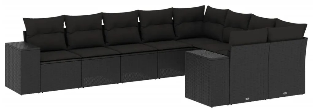 Set Divani da Giardino 9 pz con Cuscini Nero in Polyrattan