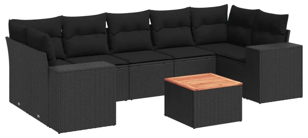 Set Divani da Giardino con Cuscini 8 pz Nero in Polyrattan