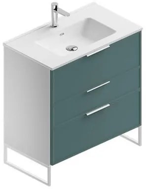 Mobile bagno con lavabo L 80 x H 93 x P 46 cm bianco/mirto in mdf 3 cassetti per vasca centrale Quadra