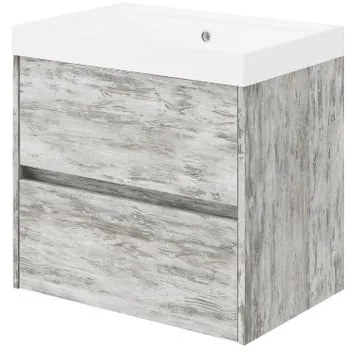 Mobile bagno sospeso con lavabo Portofino L 60 x H 50.5 x P 40 cm Grigio Antico in mdf con effetto legno 2 cassetti per vasca centrale