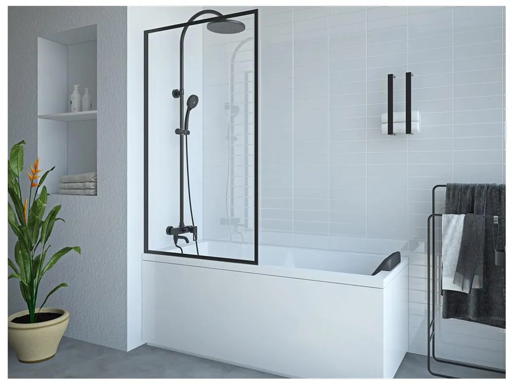 Parete per vasca da bagno 80 x 140 cm Vetro temperato Nero opaco Stile industriale - BRADENTON