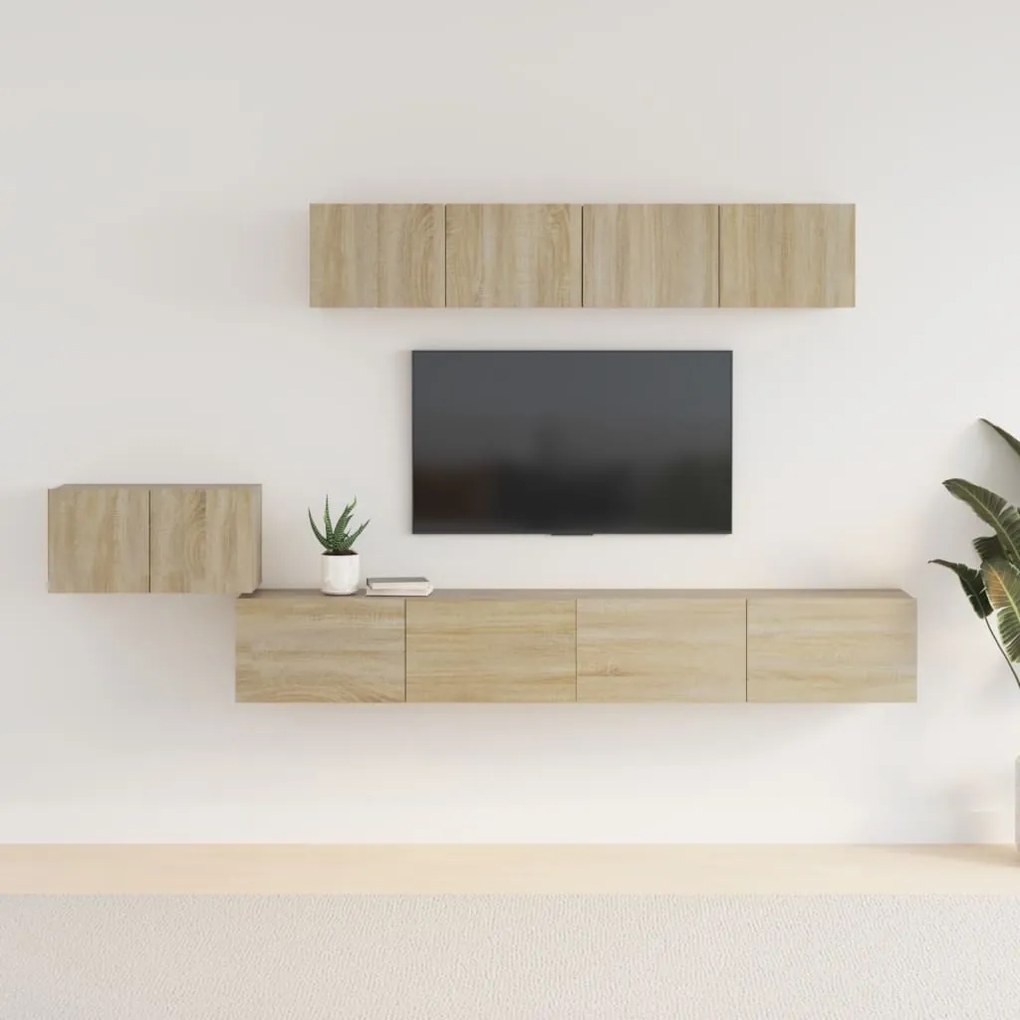 Set Di Mobili Porta Tv 5 Pz Rovere Sonoma İn Legno Multistrato /