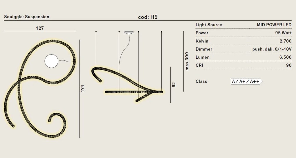 Squiggle h5 2.700k 6500 lumen 95w cri90 oro