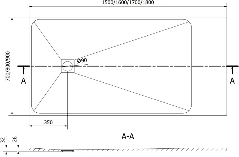 Mexen Bert piatto doccia rettangolare SMC 160 x 90 cm, bianco - 4K109016