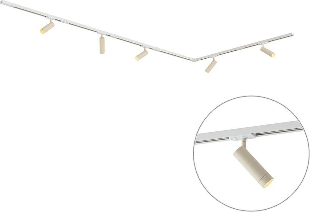 Sistema di illuminazione a binario moderno con 5 faretti bianco e beige monofase GU10 35mm - Iconic Jeana Luxe