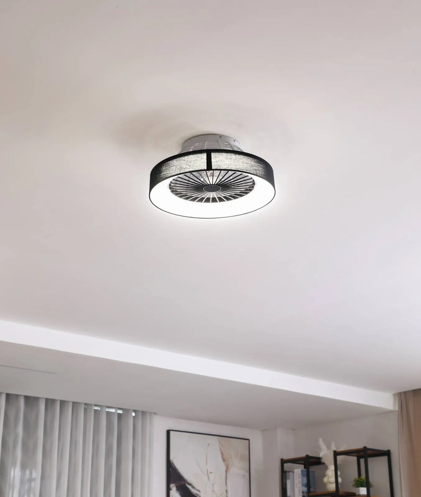 Ventilatore da soffitto Lindby LED Mace, nero, silenzioso, Ø 47 cm Mace Lindby, dimmerabile, Nero, Soggiorno / Sala da pranzo, Plastica, Moderno