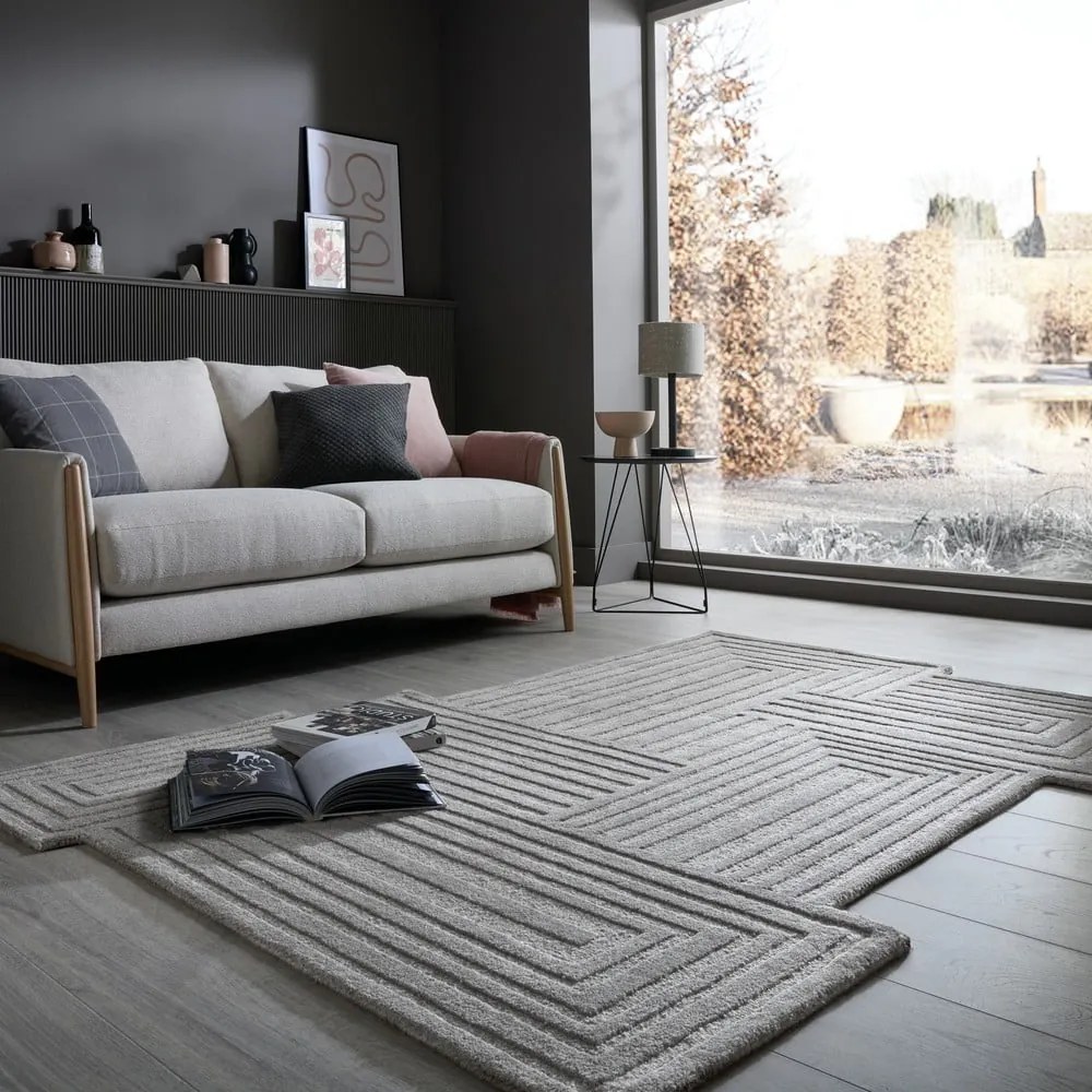 Tappeto grigio in lana tessuto a mano 200x290 cm Zen Rectangles – Flair Rugs