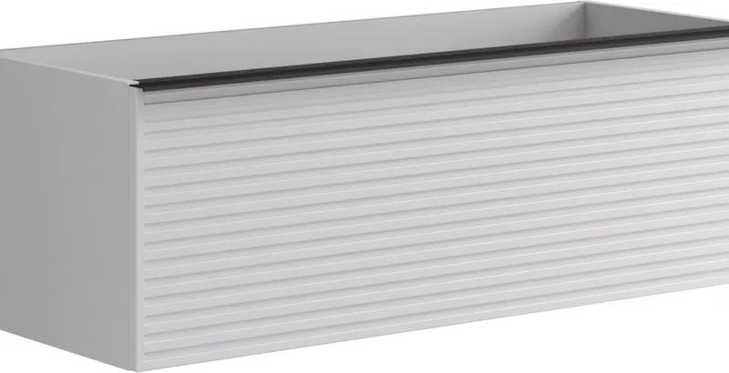 Cassettiera Pixel con 2 cassetti frontale stripes laccato opaco bianco e maniglia alluminio nero opaco L120 x H40 x P45,5 cm