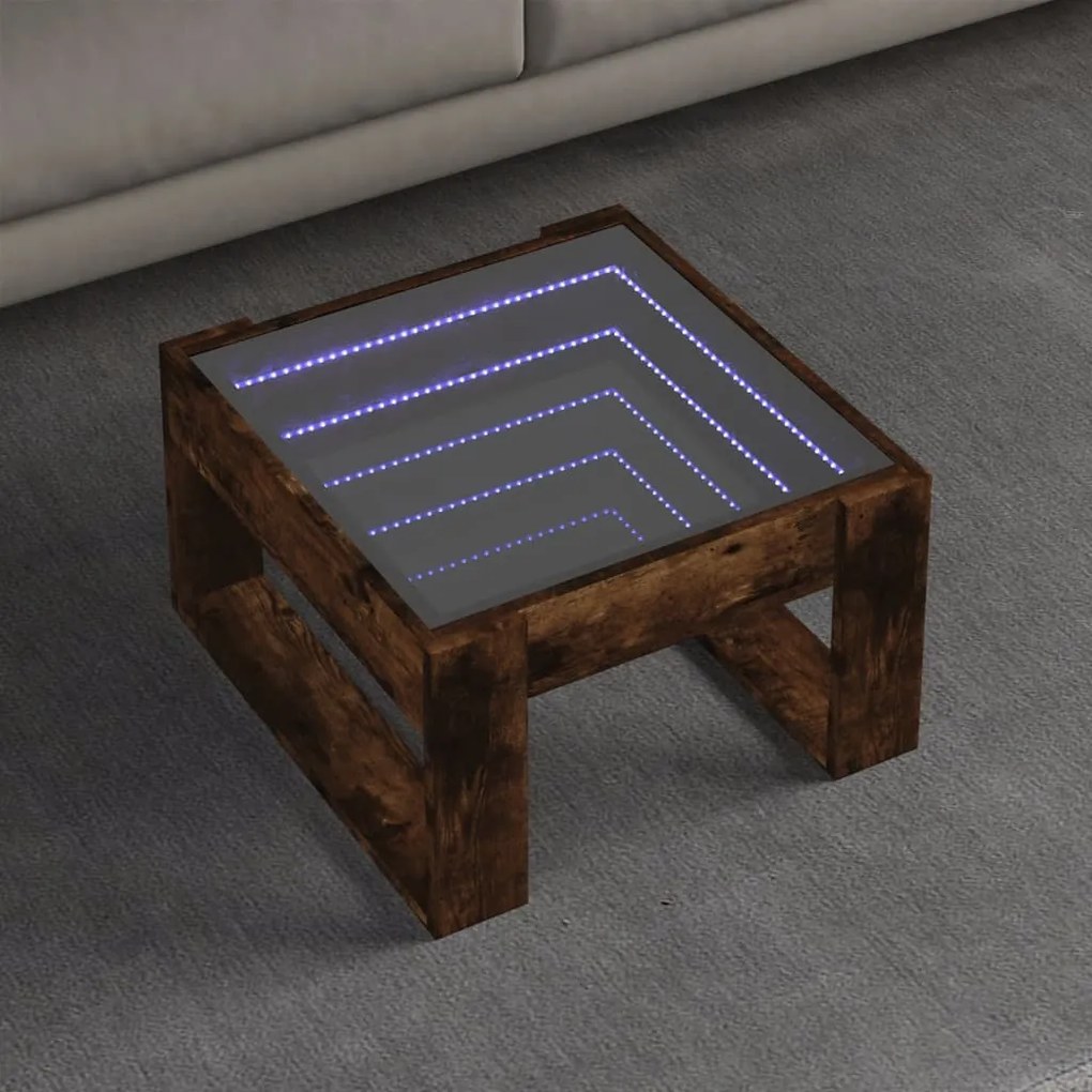 Tavolino Da Salotto Con Led Infinity Rovere Fumo 50x53x30 Cm /